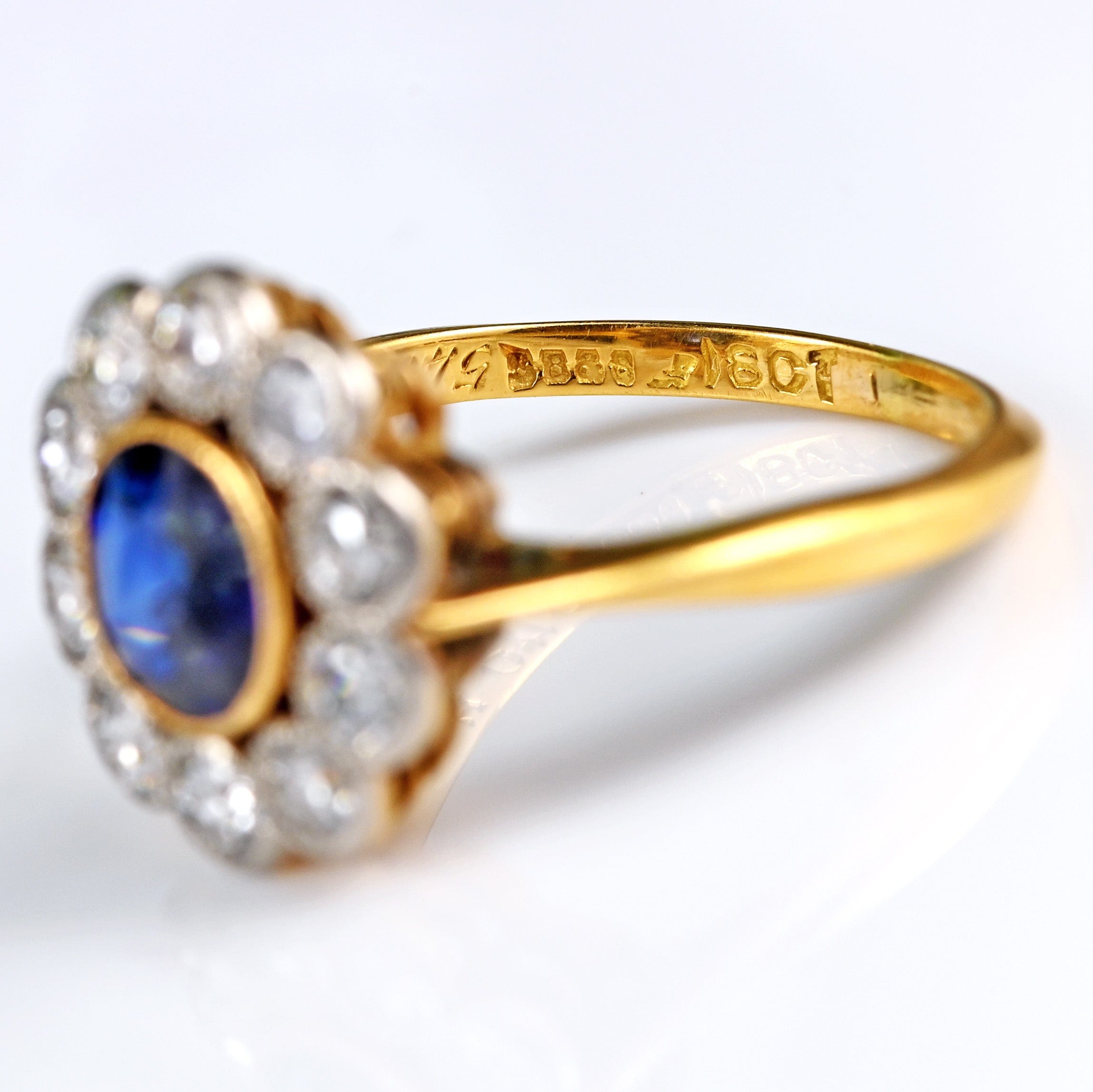 Ellibelle Jewellery Edwardian Sapphire & Diamond 18ct Gold and Platinum Cluster Ring