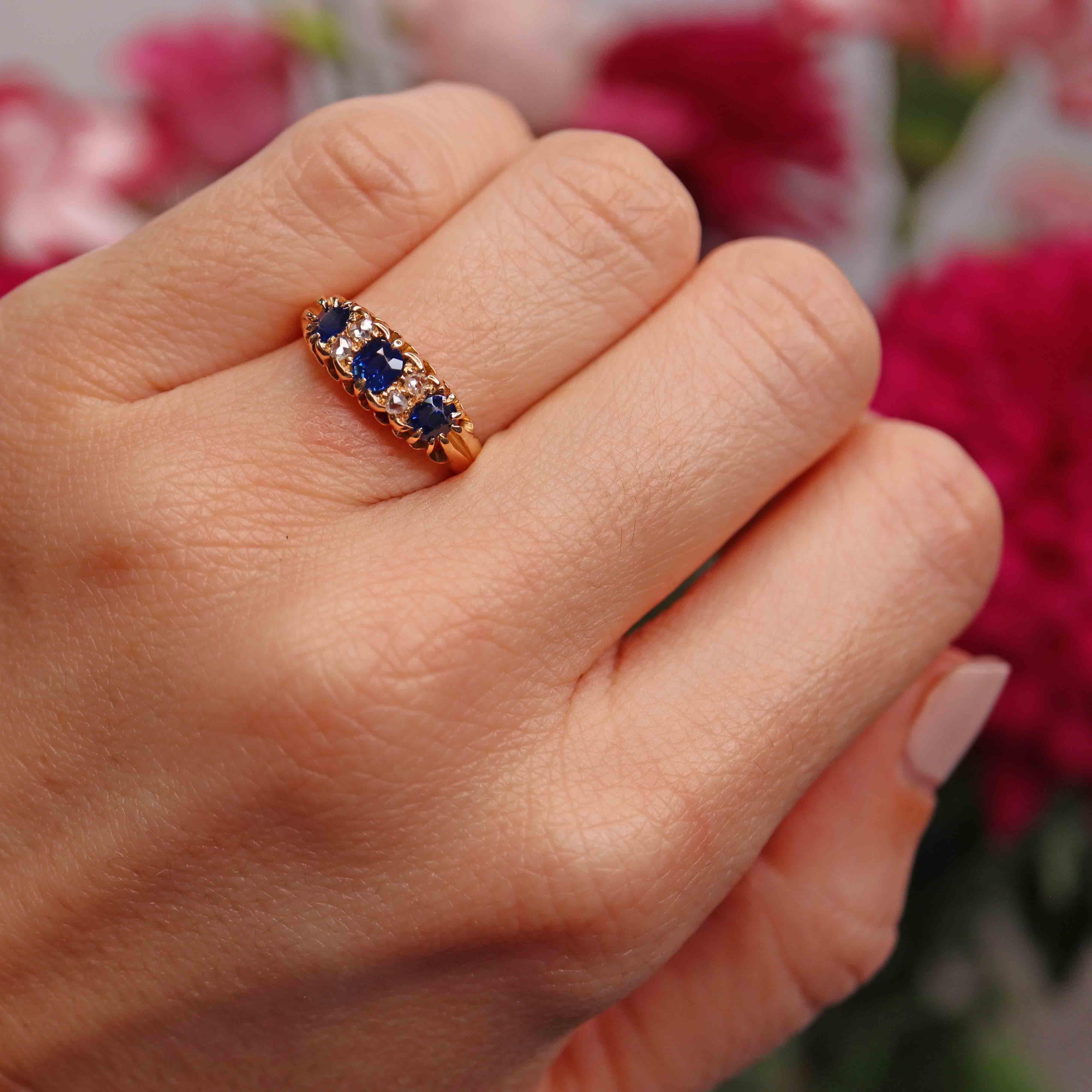 Ellibelle Jewellery Edwardian Sapphire & Diamond 18ct Gold Belcher Ring