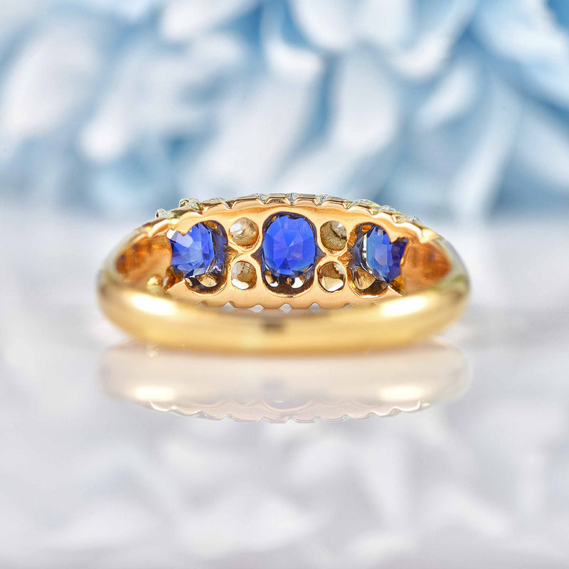 Ellibelle Jewellery Edwardian Sapphire & Diamond 18ct Gold Belcher Ring