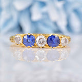 Ellibelle Jewellery Edwardian Sapphire & Diamond 18ct Gold Carved Half Hoop Ring