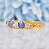 Ellibelle Jewellery Edwardian Sapphire & Diamond 18ct Gold Carved Half Hoop Ring