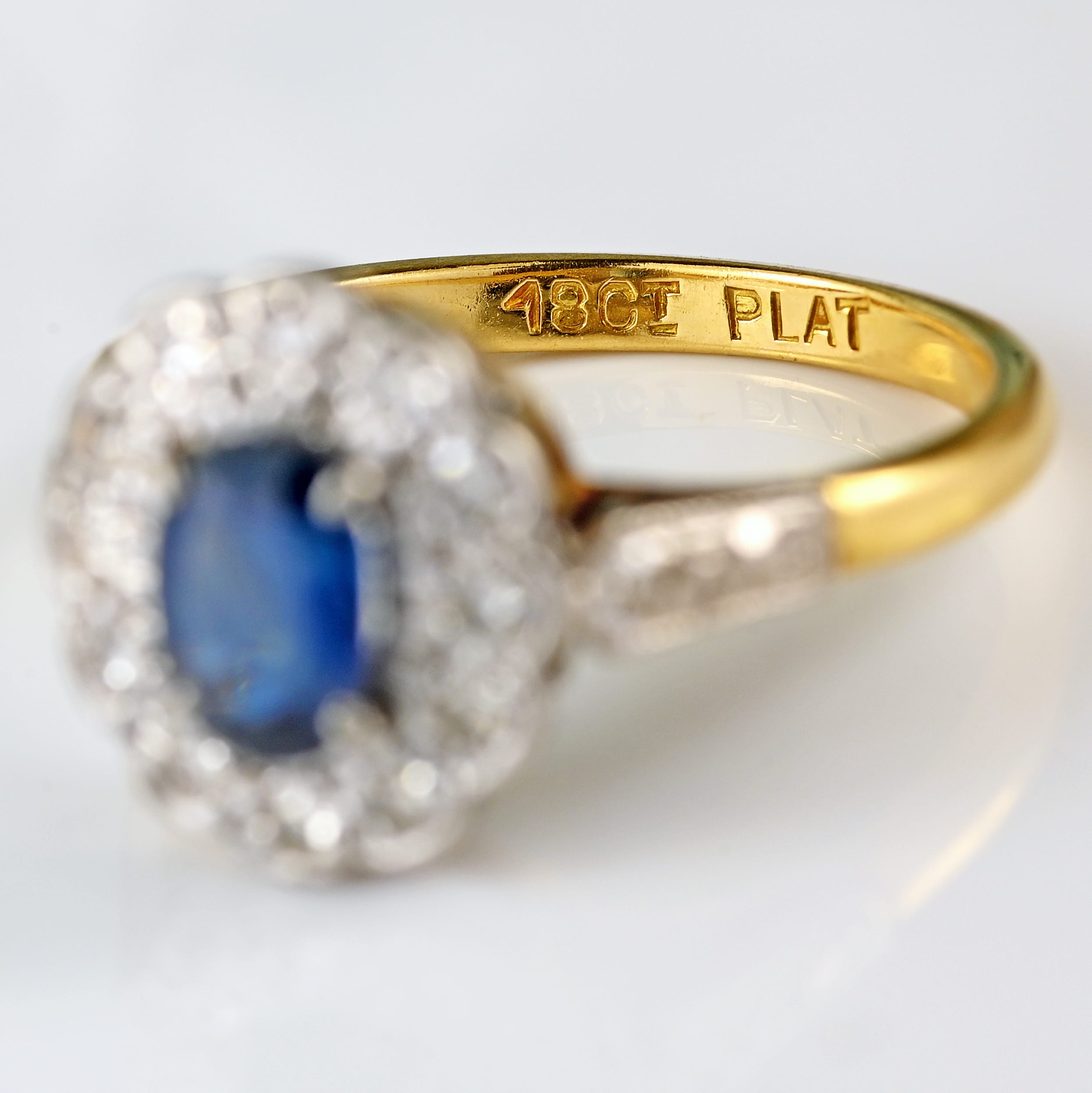 Ellibelle Jewellery Edwardian Sapphire & Diamond 18ct Gold Platinum Cluster Ring (0.72cts)