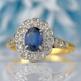 Ellibelle Jewellery Edwardian Sapphire & Diamond 18ct Gold Platinum Cluster Ring (0.72cts)
