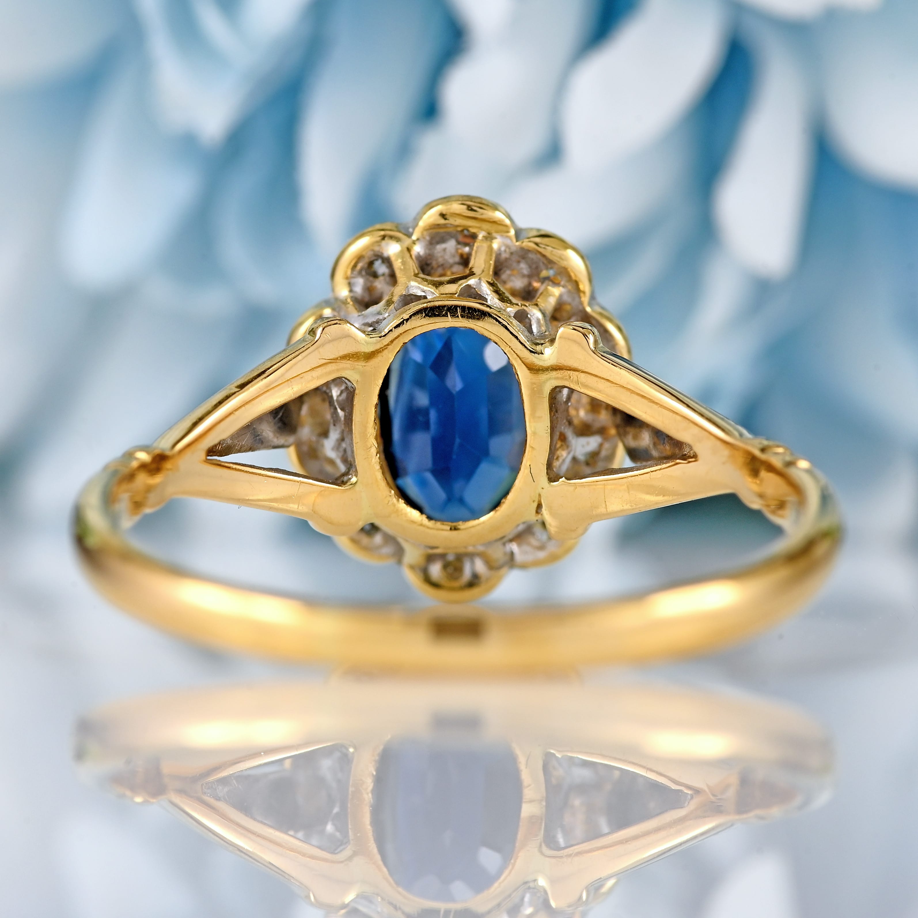 Ellibelle Jewellery Edwardian Sapphire & Diamond 18ct Gold Platinum Cluster Ring