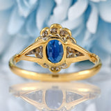 Ellibelle Jewellery Edwardian Sapphire & Diamond 18ct Gold Platinum Cluster Ring