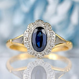 Ellibelle Jewellery Edwardian Sapphire & Diamond 18ct Gold Platinum Cluster Ring