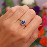 Ellibelle Jewellery Edwardian Sapphire & Diamond 18ct Gold Platinum Cluster Ring