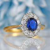 Ellibelle Jewellery Edwardian Sapphire & Diamond 18ct Gold Platinum Cluster Ring