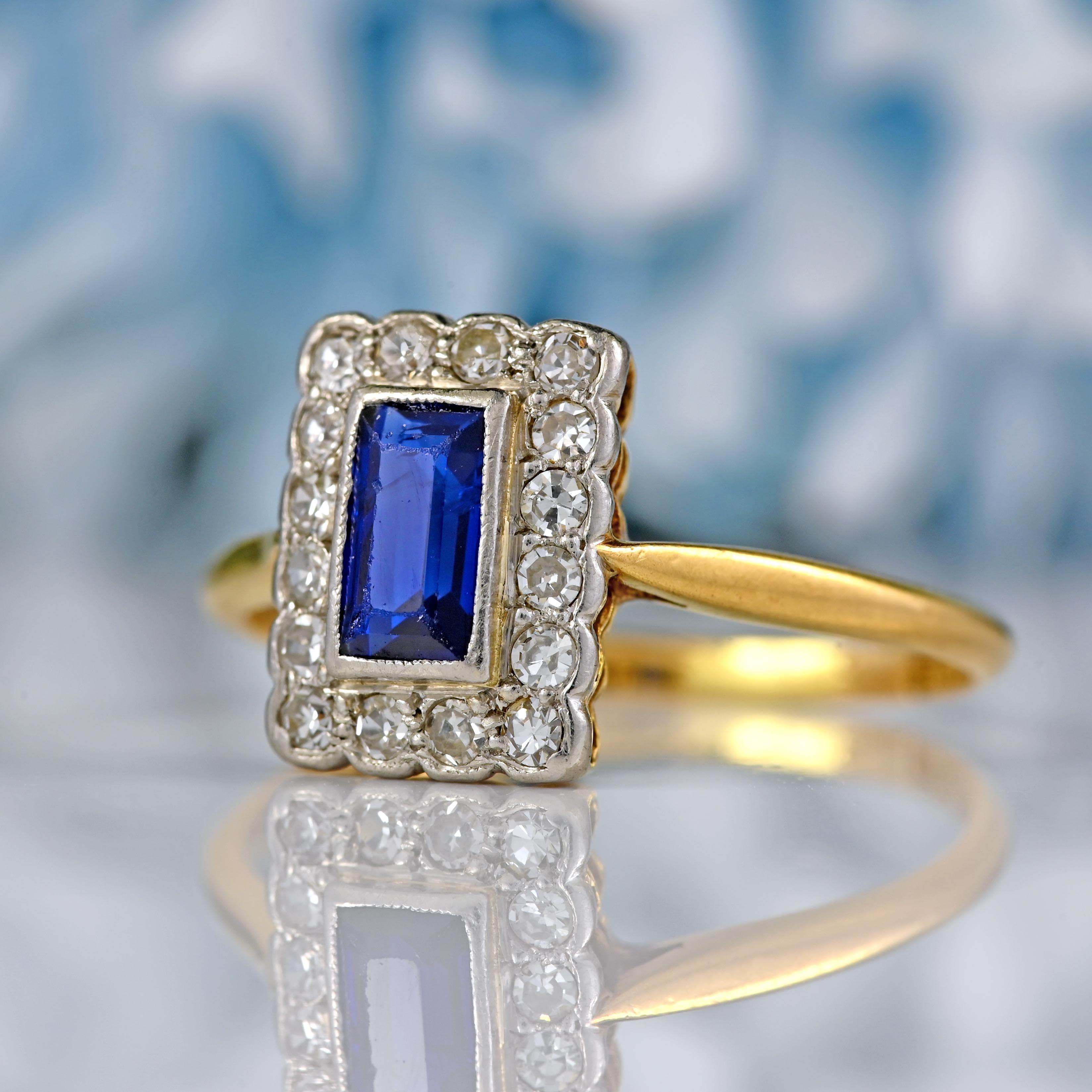 Ellibelle Jewellery Edwardian Sapphire & Diamond 18ct Gold Platinum Ring