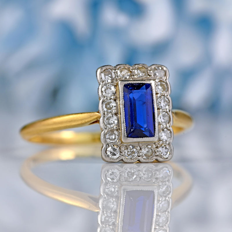 Ellibelle Jewellery Edwardian Sapphire & Diamond 18ct Gold Platinum Ring