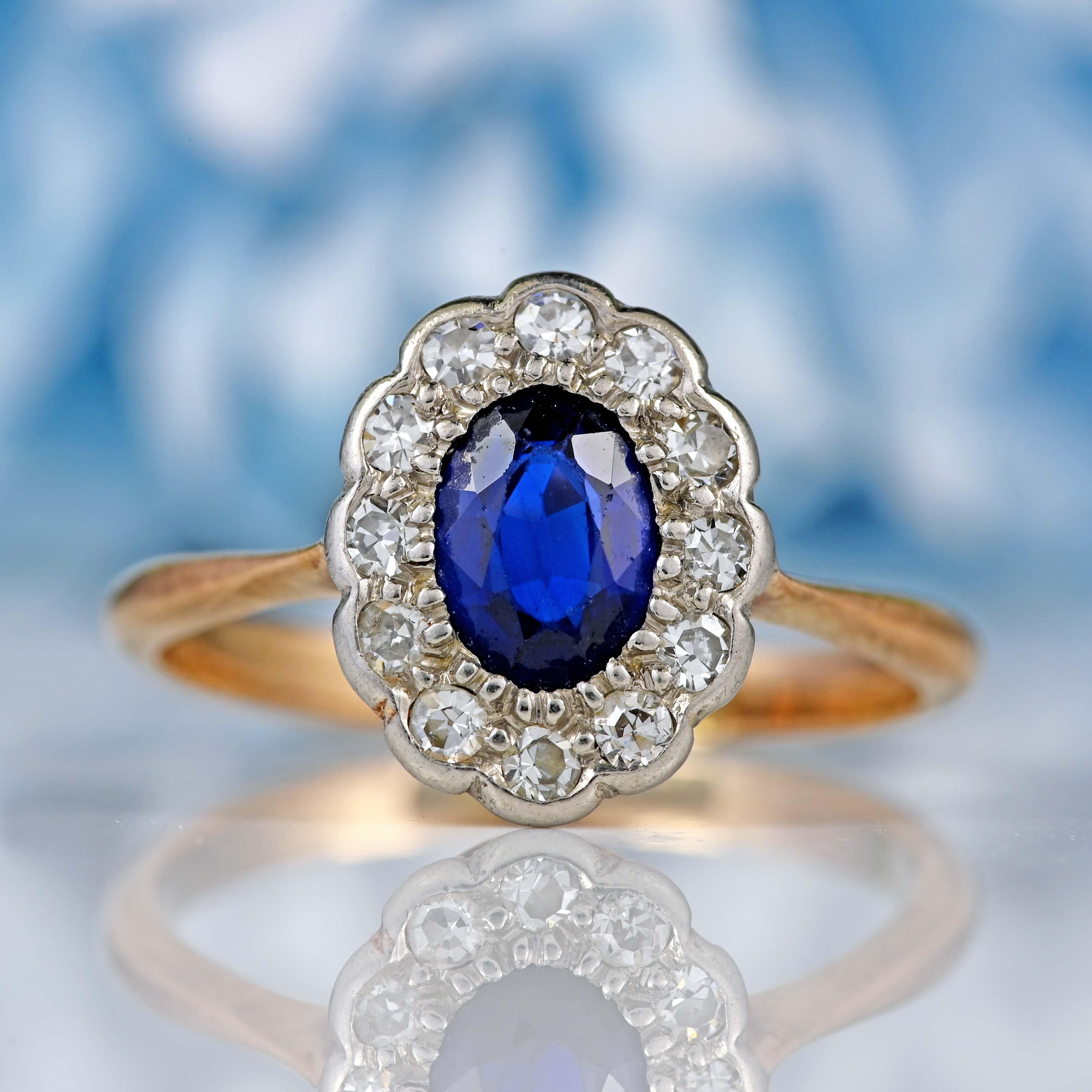 Ellibelle Jewellery Edwardian Sapphire & Diamond 18ct Gold Platinum Ring