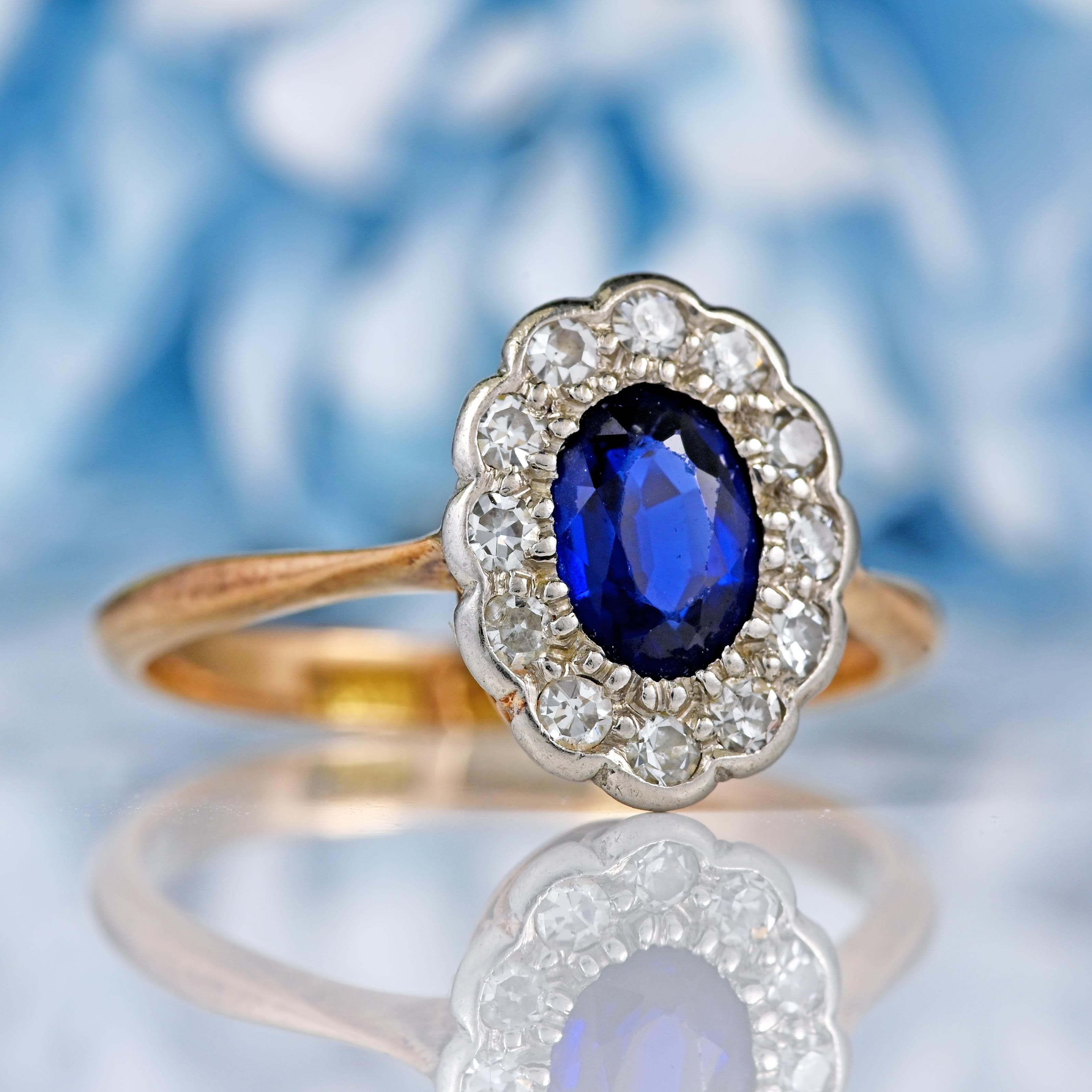 Ellibelle Jewellery Edwardian Sapphire & Diamond 18ct Gold Platinum Ring