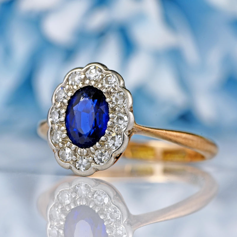 Ellibelle Jewellery Edwardian Sapphire & Diamond 18ct Gold Platinum Ring