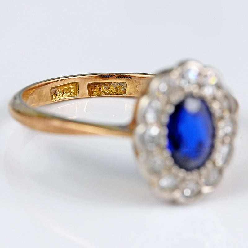 Ellibelle Jewellery Edwardian Sapphire & Diamond 18ct Gold Platinum Ring