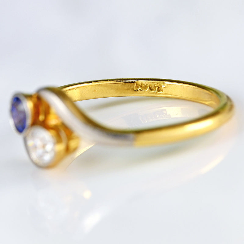 Ellibelle Jewellery Edwardian Sapphire & Diamond 18ct Gold Platinum 'Toi et Moi' Engagement Ring