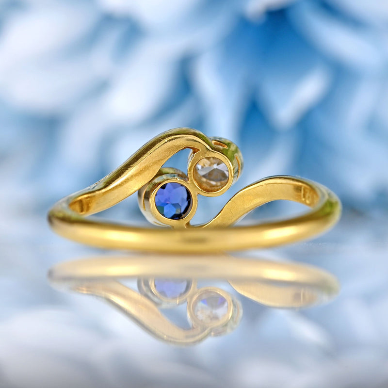 Ellibelle Jewellery Edwardian Sapphire & Diamond 18ct Gold Platinum 'Toi et Moi' Engagement Ring