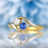 Ellibelle Jewellery Edwardian Sapphire & Diamond 18ct Gold Platinum 'Toi et Moi' Engagement Ring