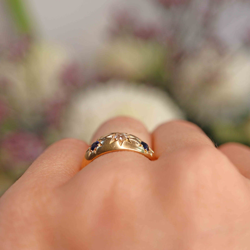 Ellibelle Jewellery Edwardian Sapphire & Diamond 18ct Gold Starburst Gypsy Ring
