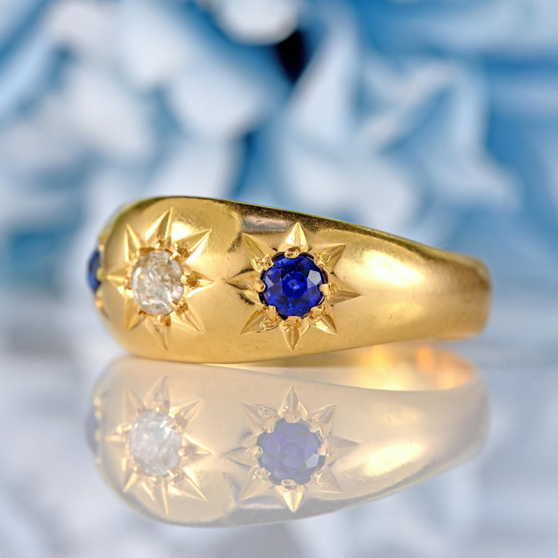 Ellibelle Jewellery Edwardian Sapphire & Diamond 18ct Gold Starburst Gypsy Ring