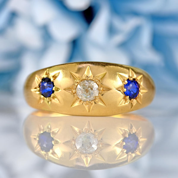 Ellibelle Jewellery Edwardian Sapphire & Diamond 18ct Gold Starburst Gypsy Ring