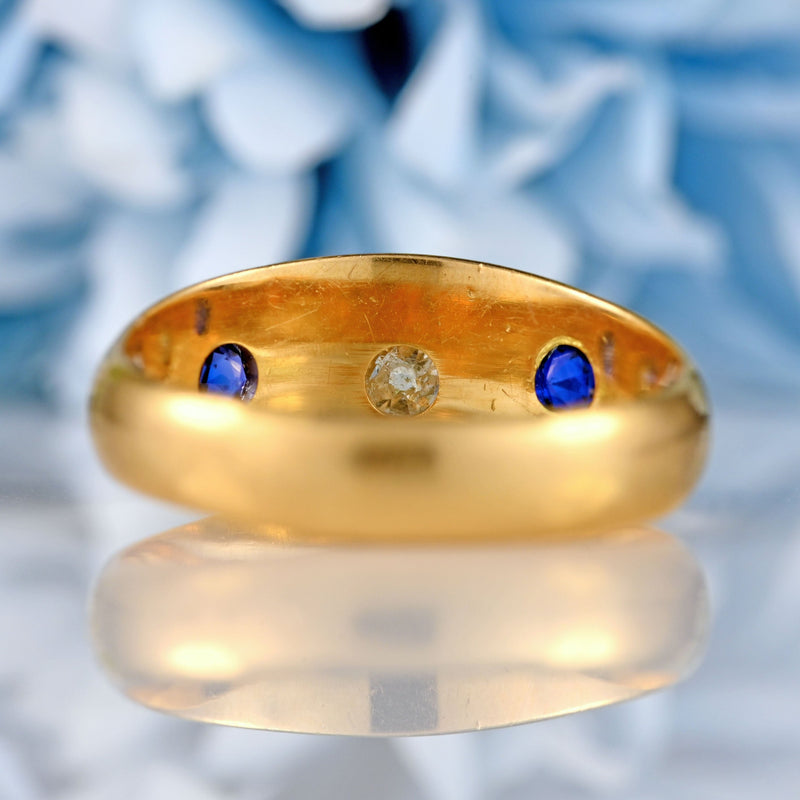 Ellibelle Jewellery Edwardian Sapphire & Diamond 18ct Gold Starburst Gypsy Ring