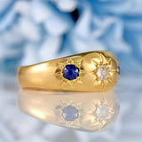 Ellibelle Jewellery Edwardian Sapphire & Diamond 18ct Gold Starburst Gypsy Ring