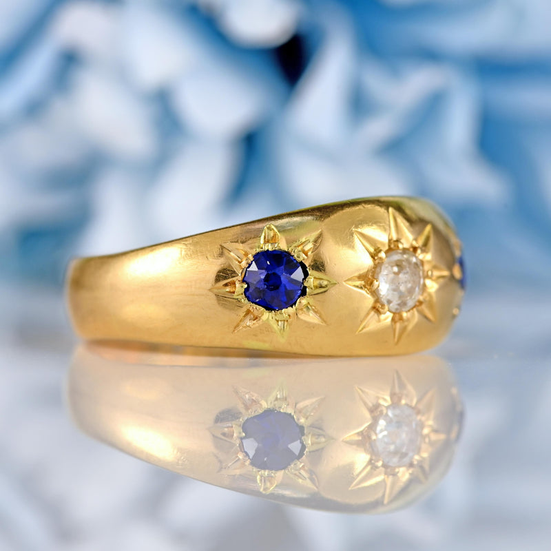 Ellibelle Jewellery Edwardian Sapphire & Diamond 18ct Gold Starburst Gypsy Ring