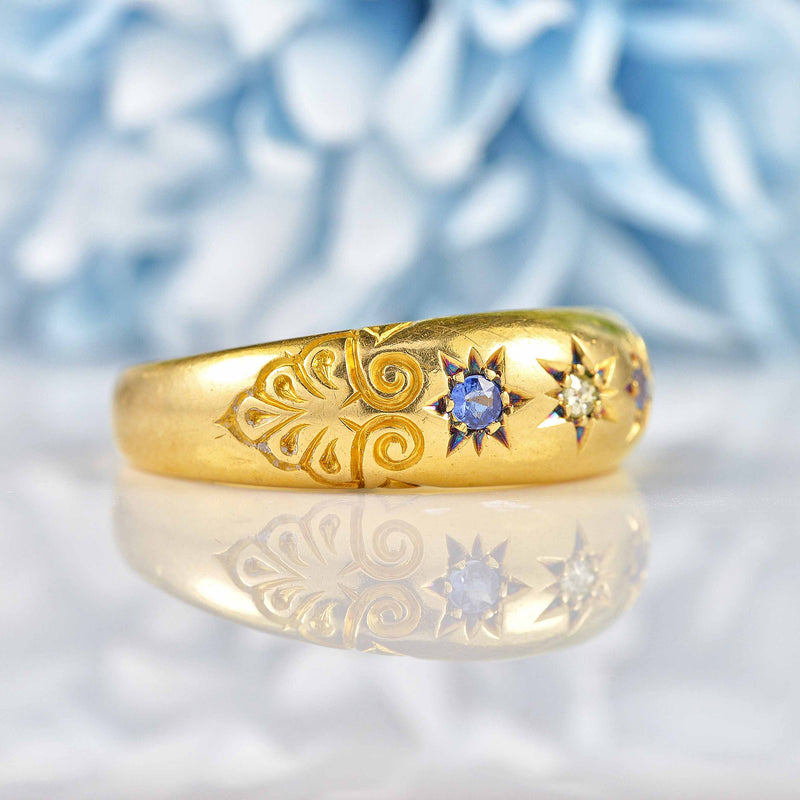 Ellibelle Jewellery Edwardian Sapphire & Diamond 18ct Gold Starburst Gypsy Ring