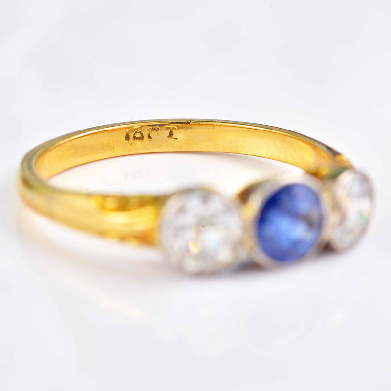 Ellibelle Jewellery Edwardian Sapphire & Diamond 18ct Gold Three-Stone Engagement Ring