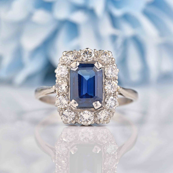 Ellibelle Jewellery Edwardian Sapphire & Diamond 18ct White Gold Platinum Engagement Ring