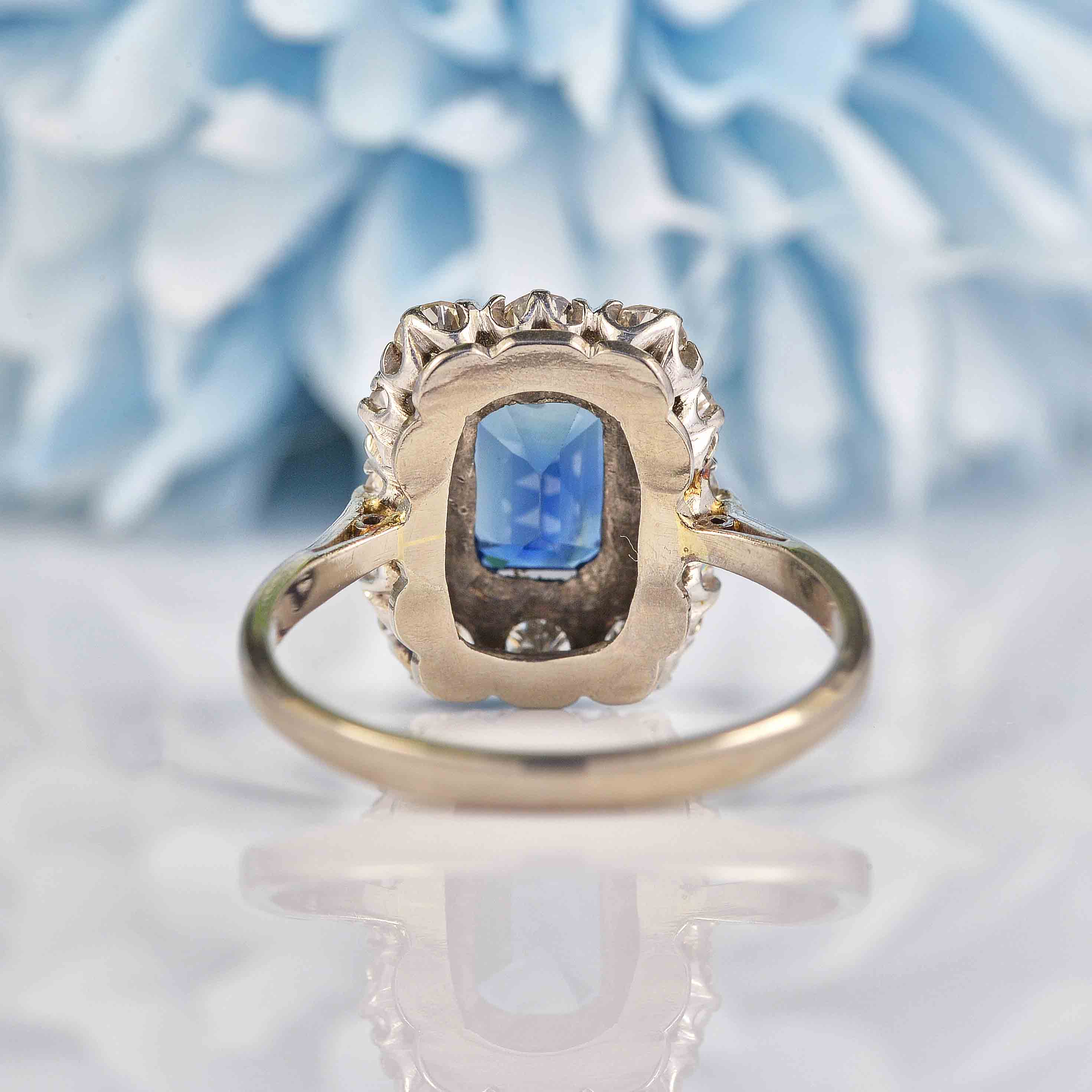 Ellibelle Jewellery Edwardian Sapphire & Diamond 18ct White Gold Platinum Engagement Ring