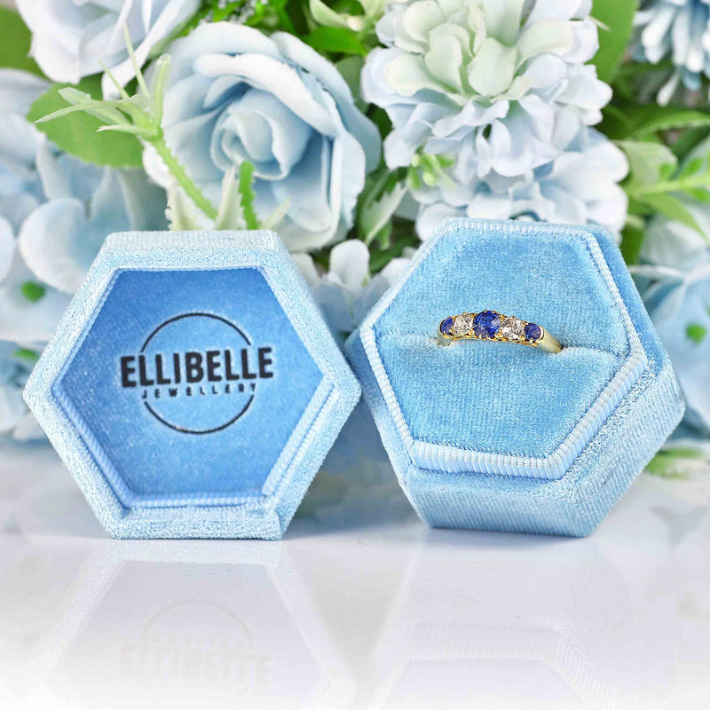 Ellibelle Jewellery Edwardian Sapphire & Diamond Gold Five-Stone Ring