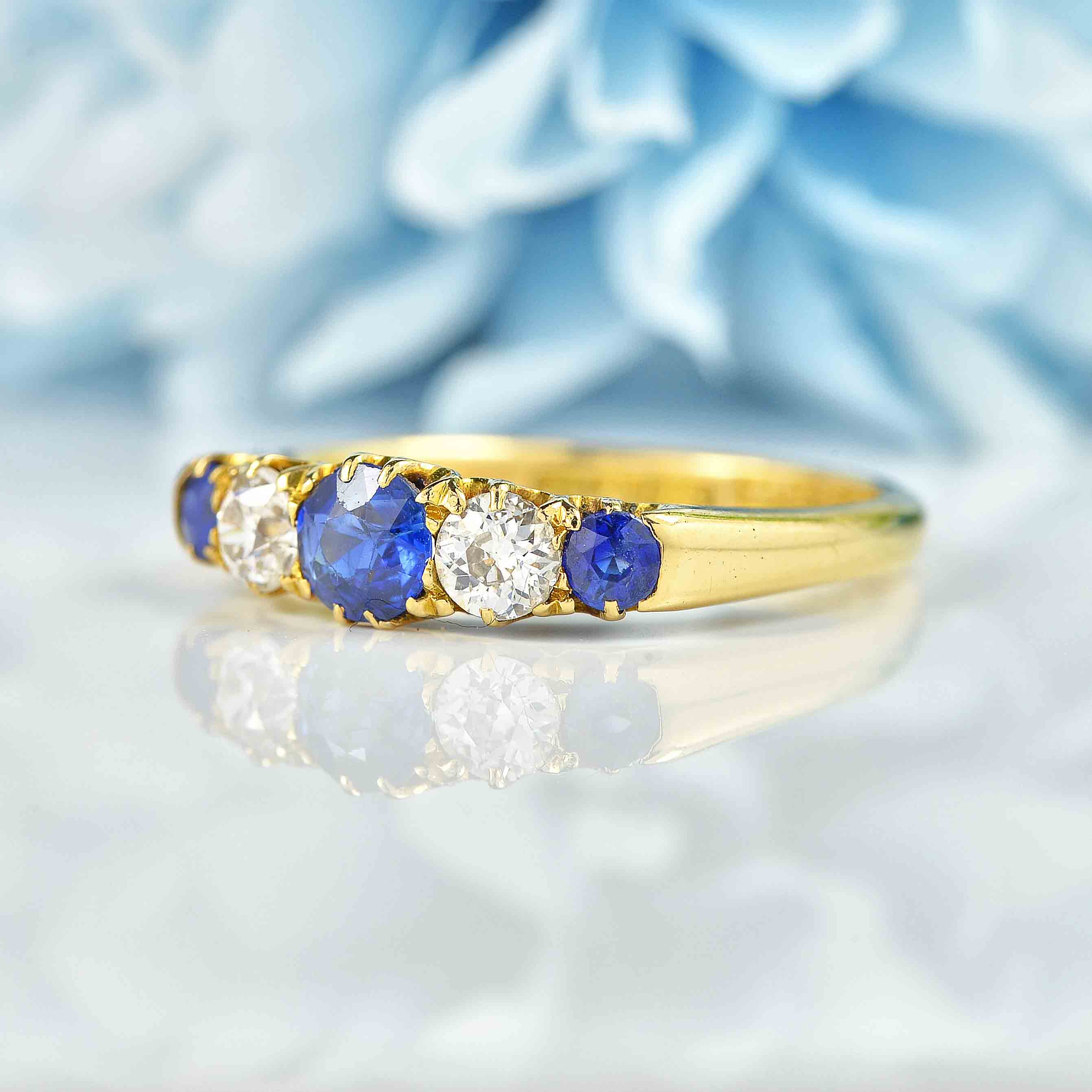 Ellibelle Jewellery Edwardian Sapphire & Diamond Gold Five-Stone Ring