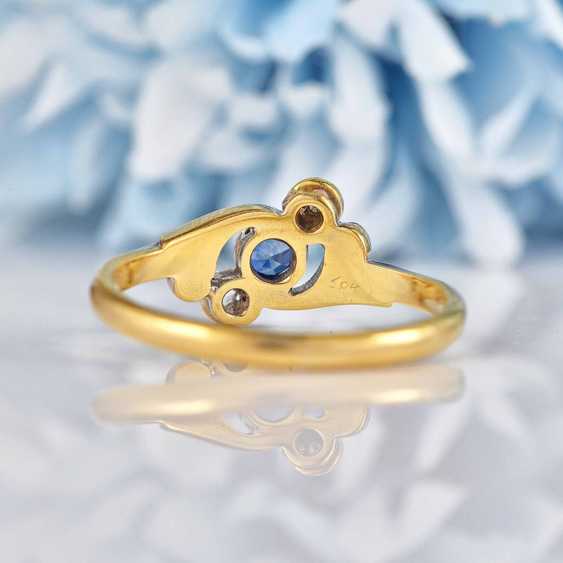 Ellibelle Jewellery Edwardian Sapphire & Diamond Gold Platinum Crossover Ring