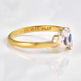 Ellibelle Jewellery Edwardian Sapphire & Diamond Gold Platinum Crossover Ring