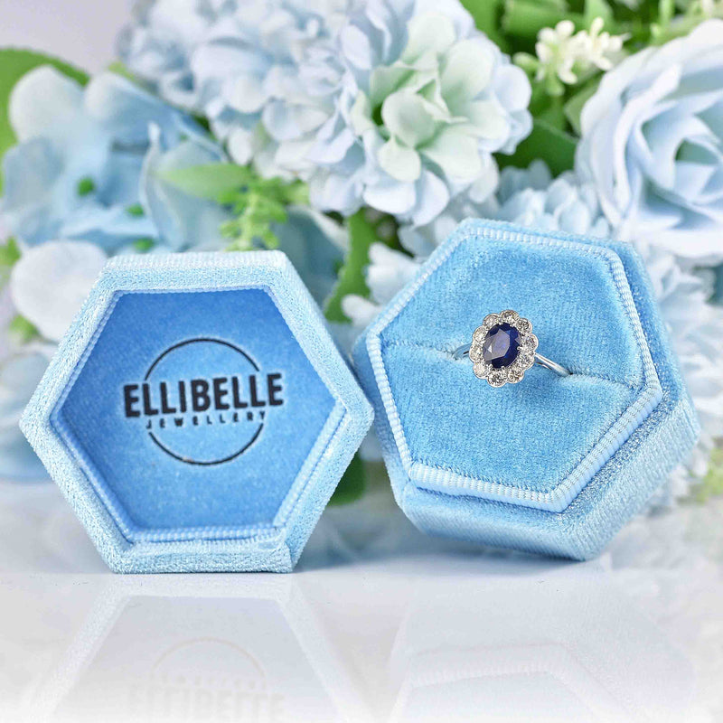 Ellibelle Jewellery Edwardian Sapphire & Diamond White Gold Cluster Ring