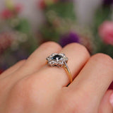 Ellibelle Jewellery Edwardian Sapphire & Old-Cut Diamond 18ct Gold Platinum Cluster Ring