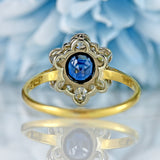 Ellibelle Jewellery Edwardian Sapphire & Old-Cut Diamond 18ct Gold Platinum Cluster Ring