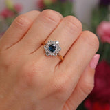 Ellibelle Jewellery Edwardian Sapphire & Old-Cut Diamond 18ct Gold Platinum Cluster Ring