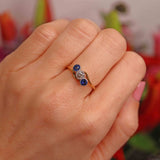 Ellibelle Jewellery Edwardian Sapphire & Old-Cut Diamond 18ct Gold Three-Stone Crossover Ring