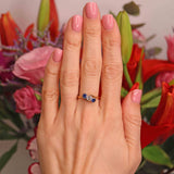 Ellibelle Jewellery Edwardian Sapphire & Old-Cut Diamond 18ct Gold Three-Stone Crossover Ring