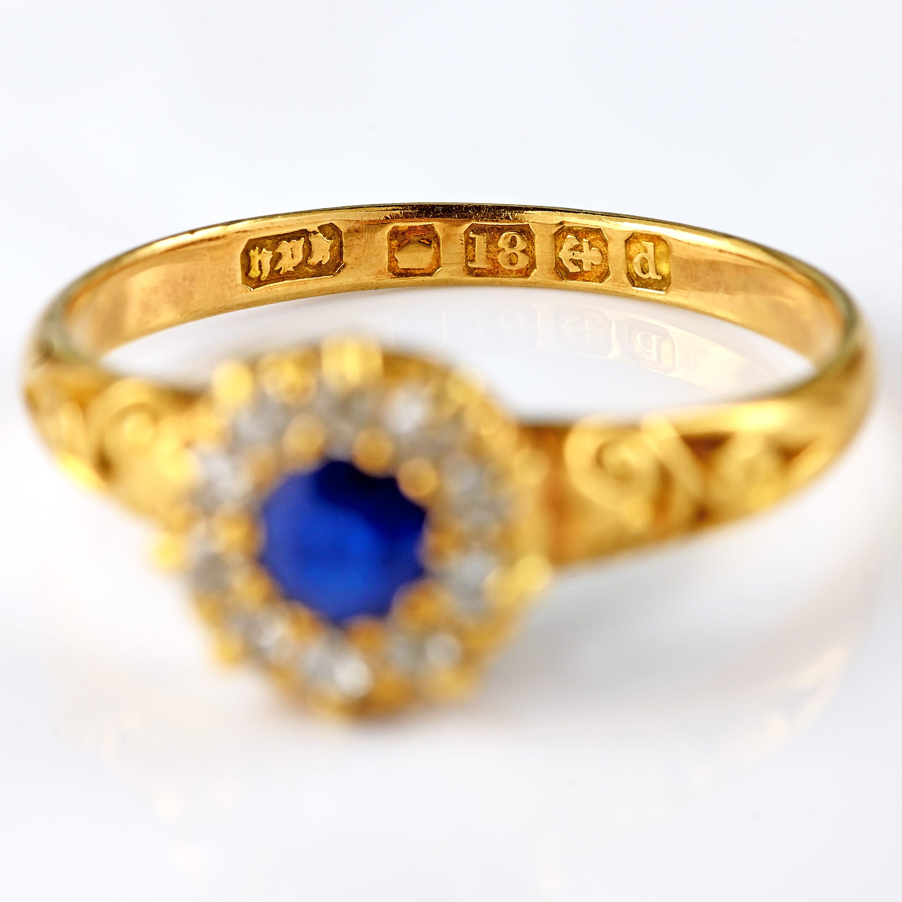 Ellibelle Jewellery Edwardian Sapphire & Old-Mine-Cut Diamond 18ct Gold Cluster Ring
