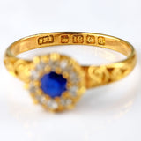 Ellibelle Jewellery Edwardian Sapphire & Old-Mine-Cut Diamond 18ct Gold Cluster Ring