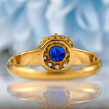 Ellibelle Jewellery Edwardian Sapphire & Old-Mine-Cut Diamond 18ct Gold Cluster Ring