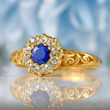 Ellibelle Jewellery Edwardian Sapphire & Old-Mine-Cut Diamond 18ct Gold Cluster Ring