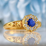 Ellibelle Jewellery Edwardian Sapphire & Old-Mine-Cut Diamond 18ct Gold Cluster Ring