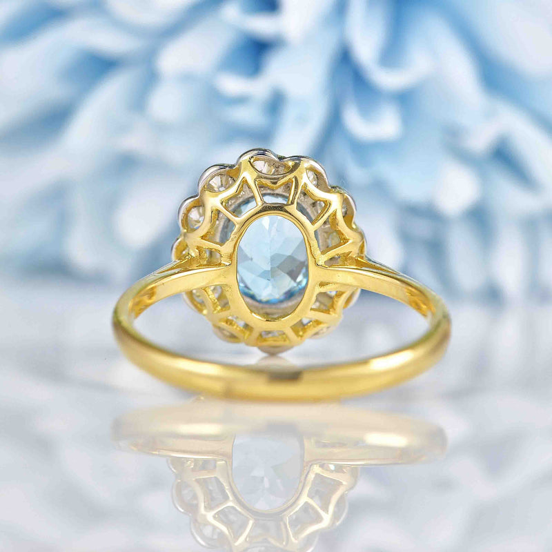 Ellibelle Jewellery Edwardian Style Aquamarine & Diamond 18ct Gold Cluster Ring