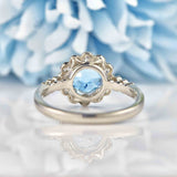 Ellibelle Jewellery Edwardian Style Aquamarine & Diamond Platinum Halo Ring