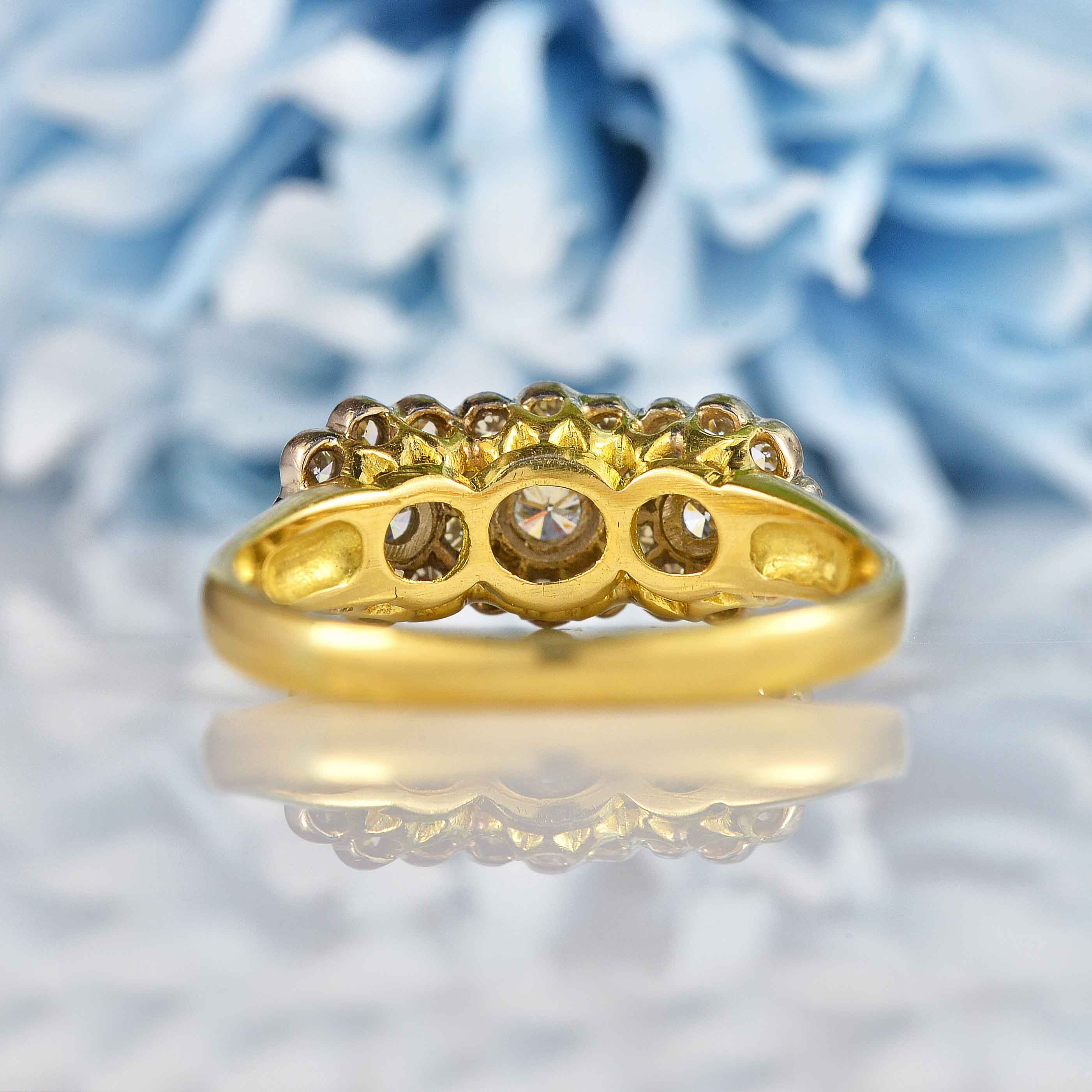 Ellibelle Jewellery Edwardian Style Diamond 18ct Gold Triple Daisy Cluster Ring