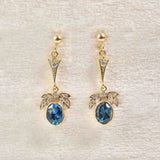 Ellibelle Jewellery Edwardian Style London Blue Topaz & Diamond Gold Pendant Drop Earrings